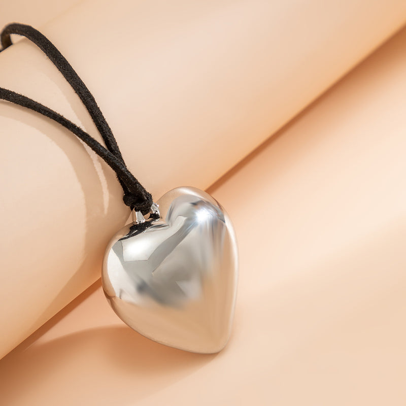 Goth Black Velvet Big Heart Pendant Choker Necklace | Choker Necklace for Women | Amour Necklace | Dainty Gold Silver Tone Heart Pendant