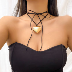Goth Black Velvet Big Heart Pendant Choker Necklace | Choker Necklace for Women | Amour Necklace | Dainty Gold Silver Tone Heart Pendant