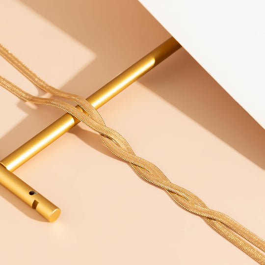 Long Flat Snake Chain Choker Necklace - Punk Mixed Color Metal Chest Chain