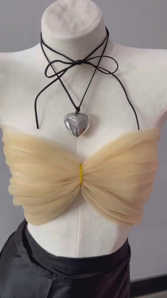 Goth Black Velvet Big Heart Pendant - Dainty Gold Silver Tone Heart Pendant