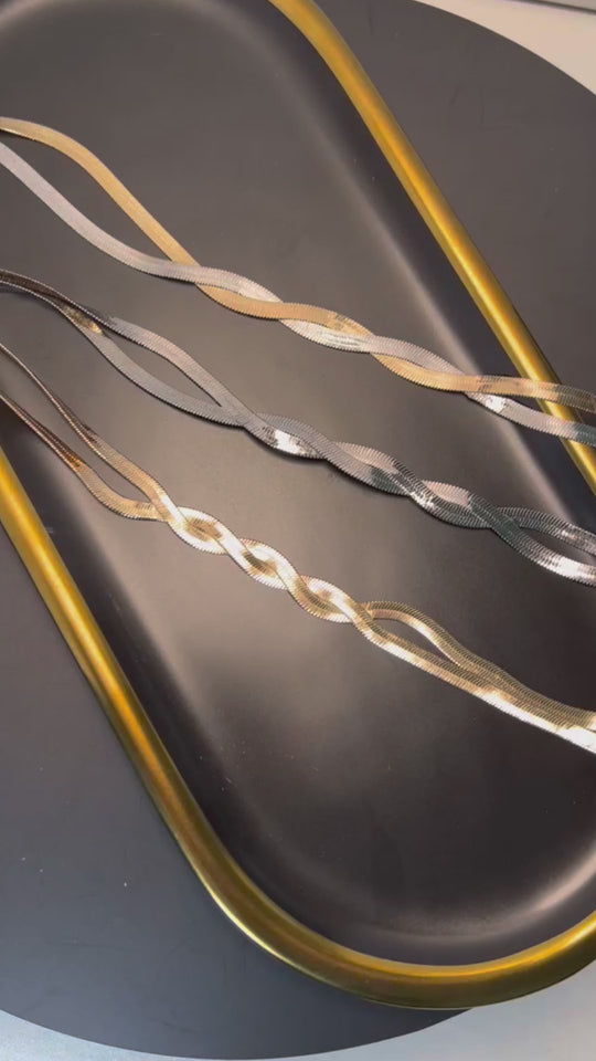 Long Flat Snake Chain Choker Necklace - Punk Mixed Color Metal Chest Chain