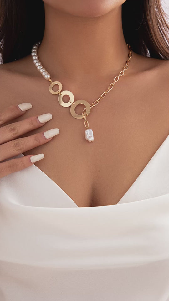 Gold & Pearl Hoop Chain Necklace – Modern Statement Jewelry