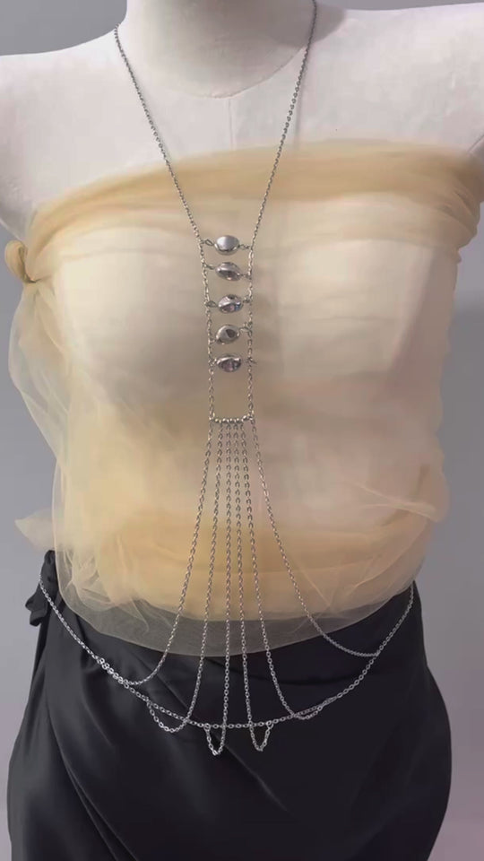 Elegant Stone Body Chain Jewelry Set – Statement Chest & Hand Chain for Women