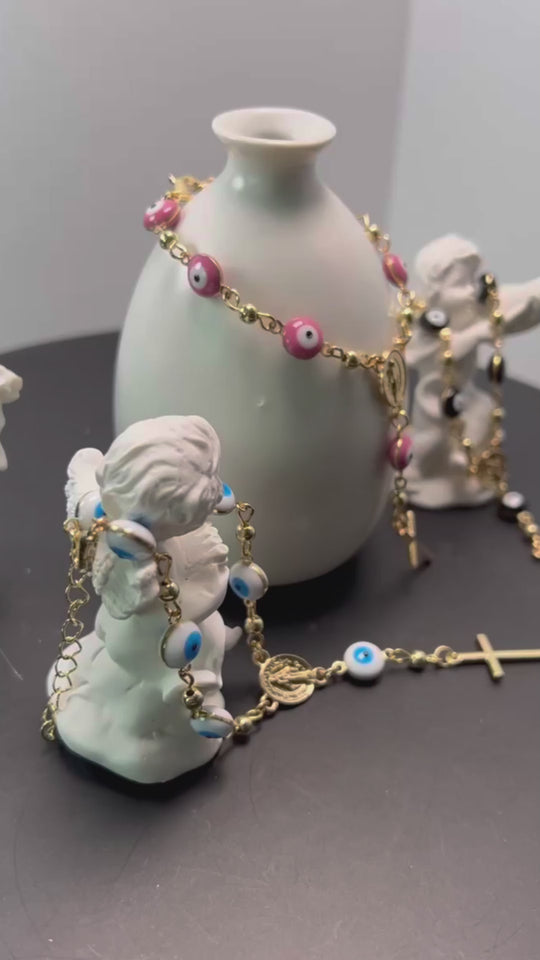 Cross Charm Evil Eye Bracelet – Beaded Pearl Protection Charm