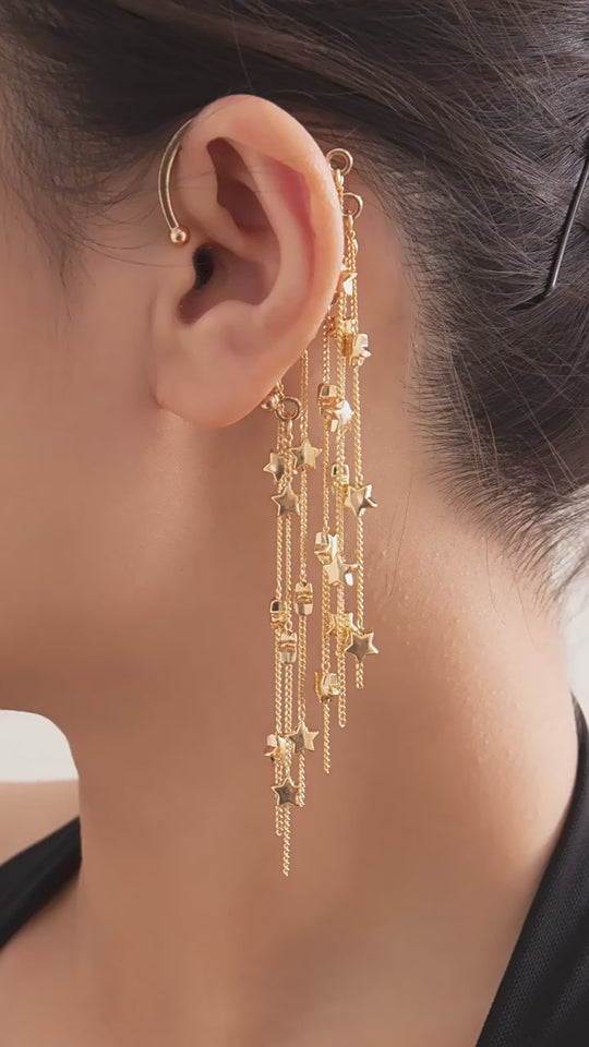 Star Chain Hook Ear Cuff | Sterling Silver Ear Cuff | Tassel Ear Cuff | Dangle Ear Wrap | Crystal Ear Cuff | Gift for Her | (1PC)