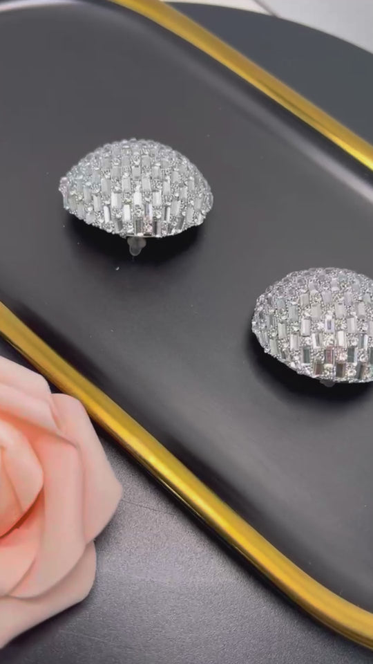 Silver Oversized Crystal Stud Earrings – Bold & Elegant Statement Jewelry