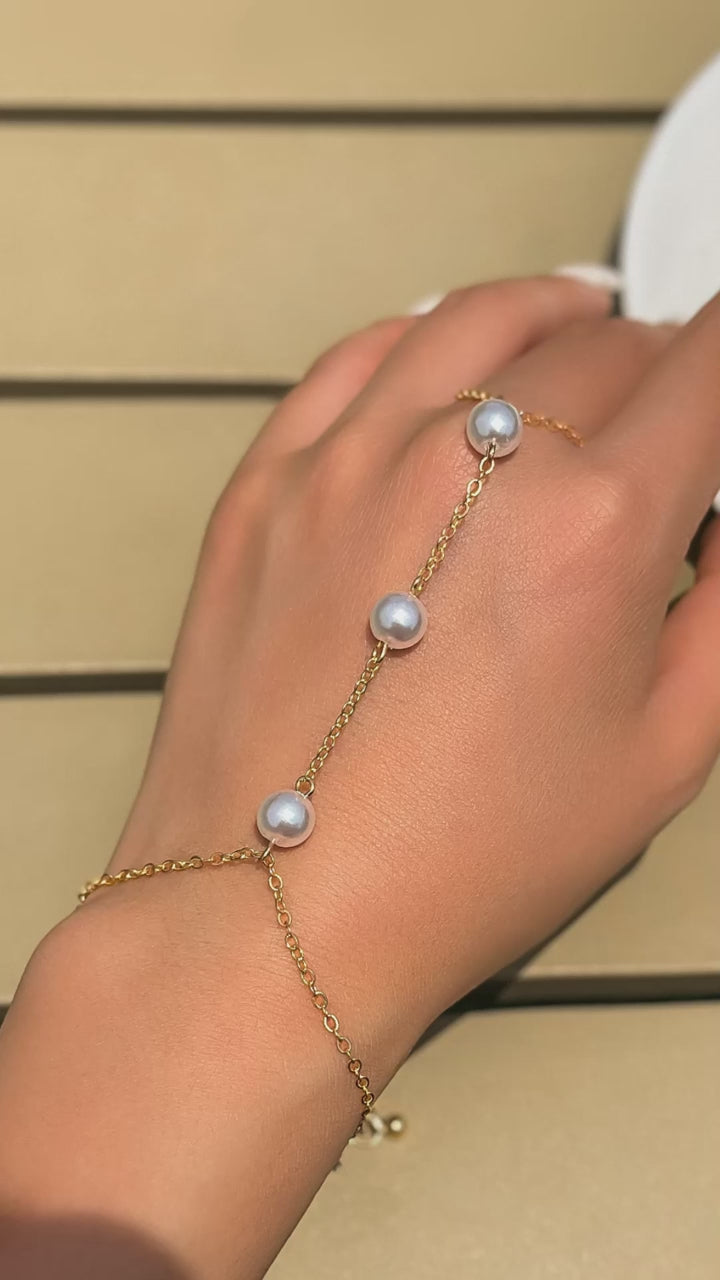 Gold & Silver Pearl Hand Chain Bracelet – Elegant Finger Harness Jewelry