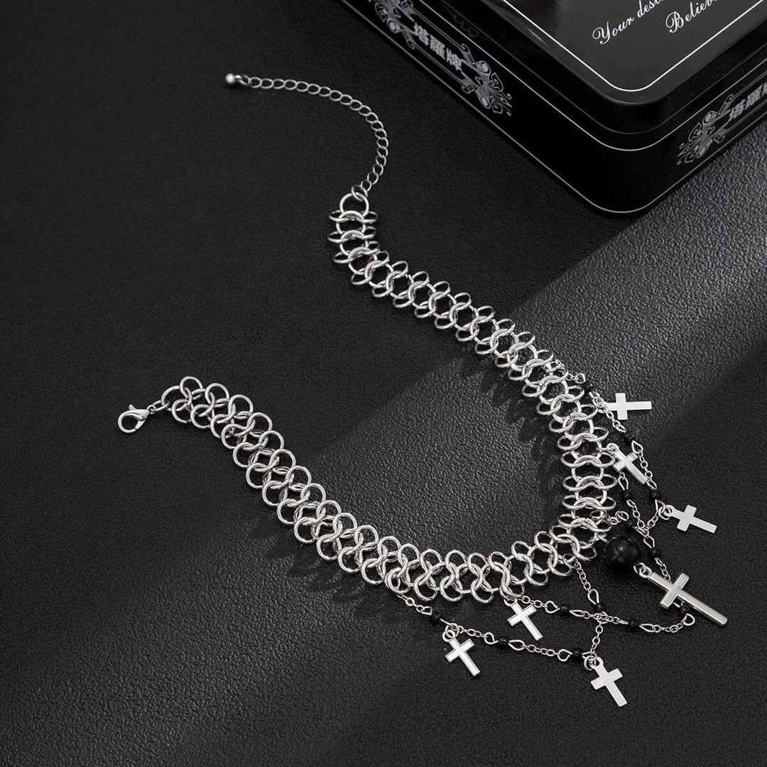 Punk Layered Cross Tassel Collar Choker Necklace | Women's Jewelry
