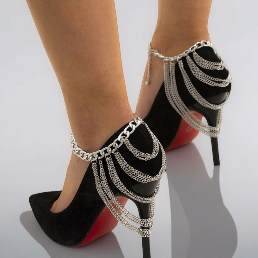 Tassel Ankle Layered High Heel Anklet Shoes Chain | Multilayer Chain High Heel Shoe Simple Foot Ankle | Anklet Shoes Chain for Women | 1X PC