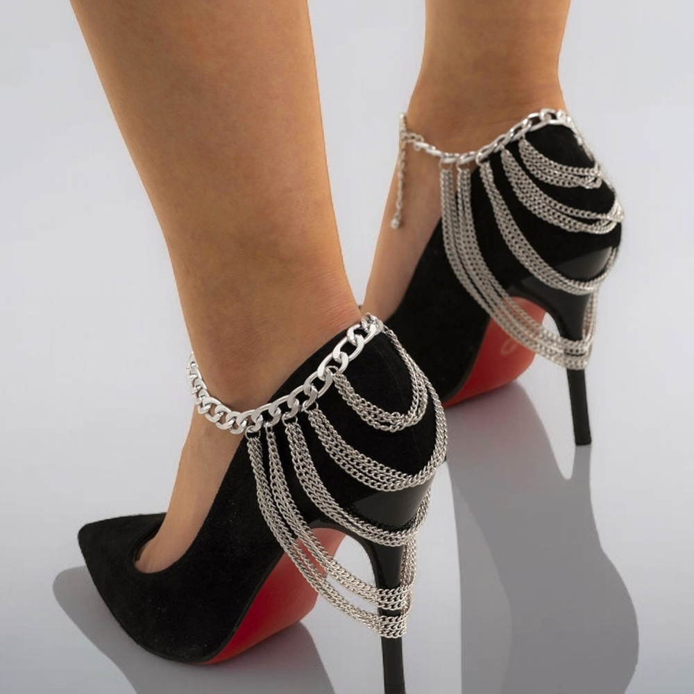 Tassel Ankle Layered High Heel Anklet Shoes Chain - Multilayer Chain High Heel Shoe Simple Foot Ankle