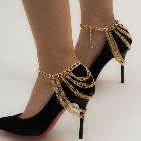 Tassel Ankle Layered High Heel Anklet Shoes Chain | Multilayer Chain High Heel Shoe Simple Foot Ankle | Anklet Shoes Chain for Women | 1X PC