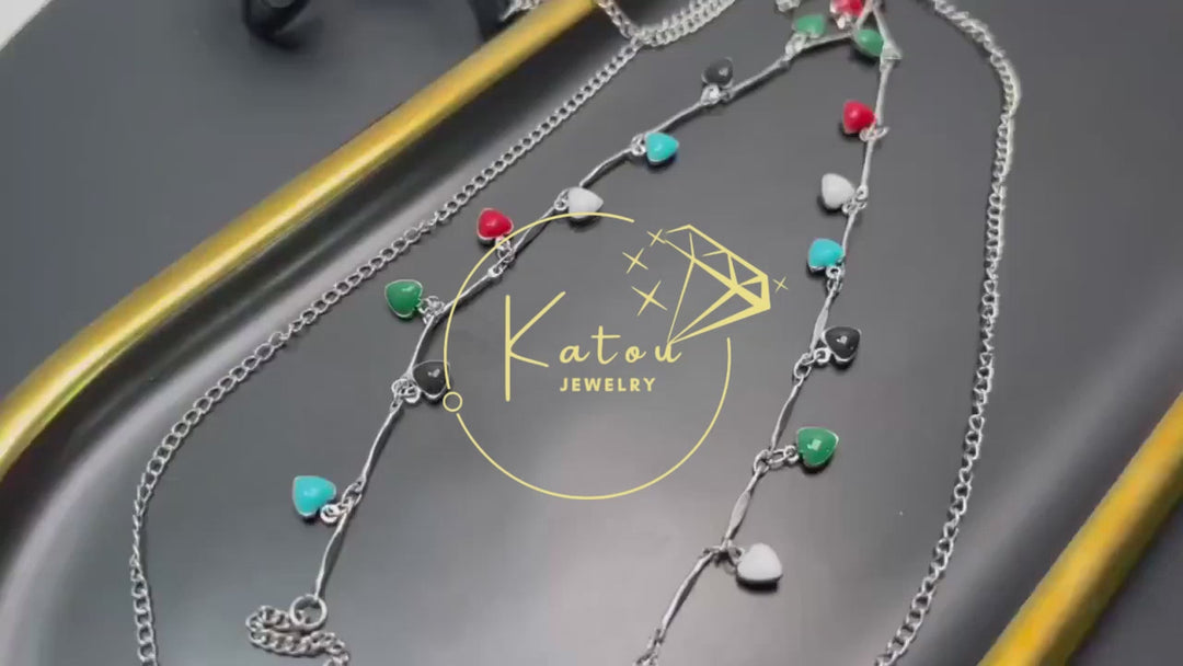 Multicolor Heart Leg Chain - Gold & Silver Thigh Body Jewelry