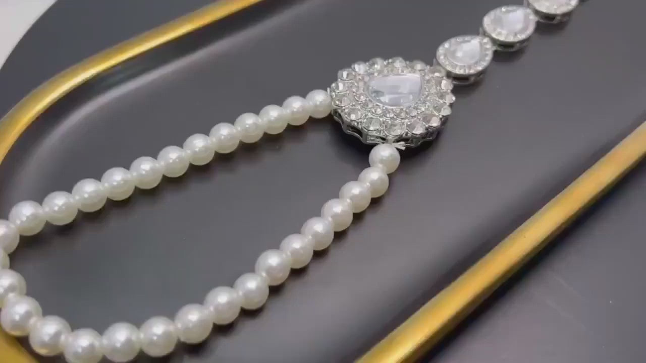 4 Large Crystal Barefoot Bridal Jewelry - Footless Pearl Beach Wedding Sandals