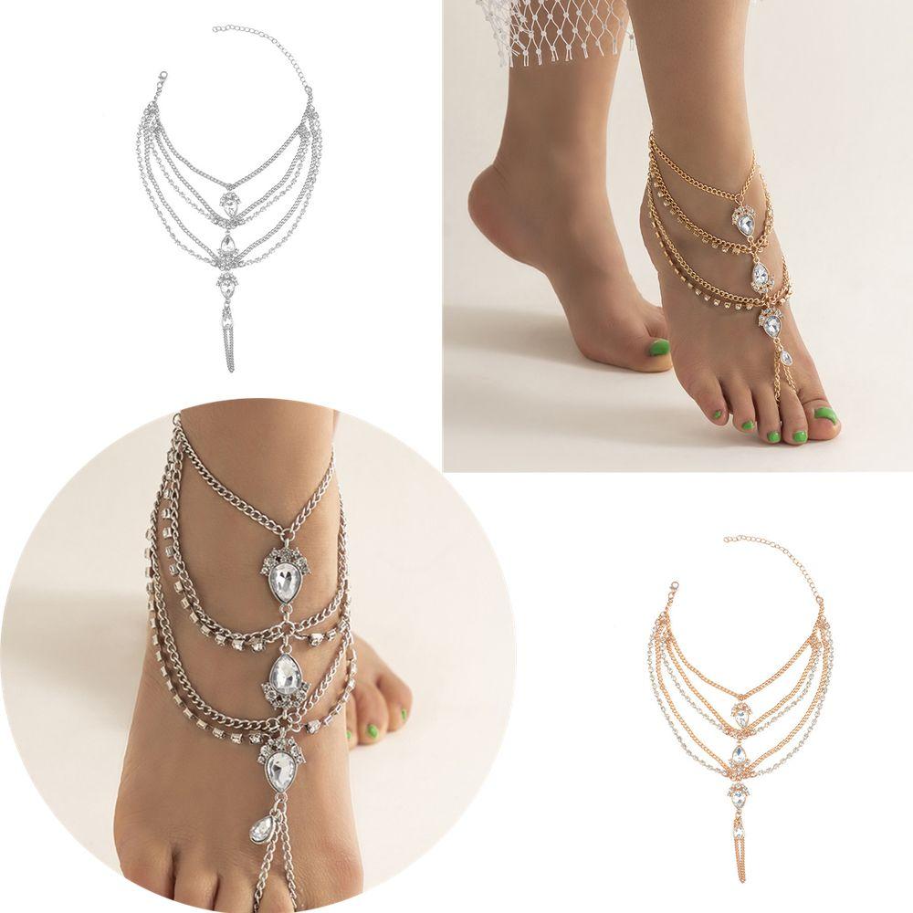 3 Layered Beach wedding barefoot sandals | Bridal foot jewelry | Silver barefoot sandals | Footless sandals | Anklet Bridesmaid gift | 1X PC