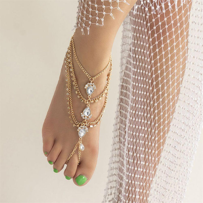 3 Layered Beach wedding barefoot sandals | Bridal foot jewelry | Silver barefoot sandals | Footless sandals | Anklet Bridesmaid gift | 1X PC