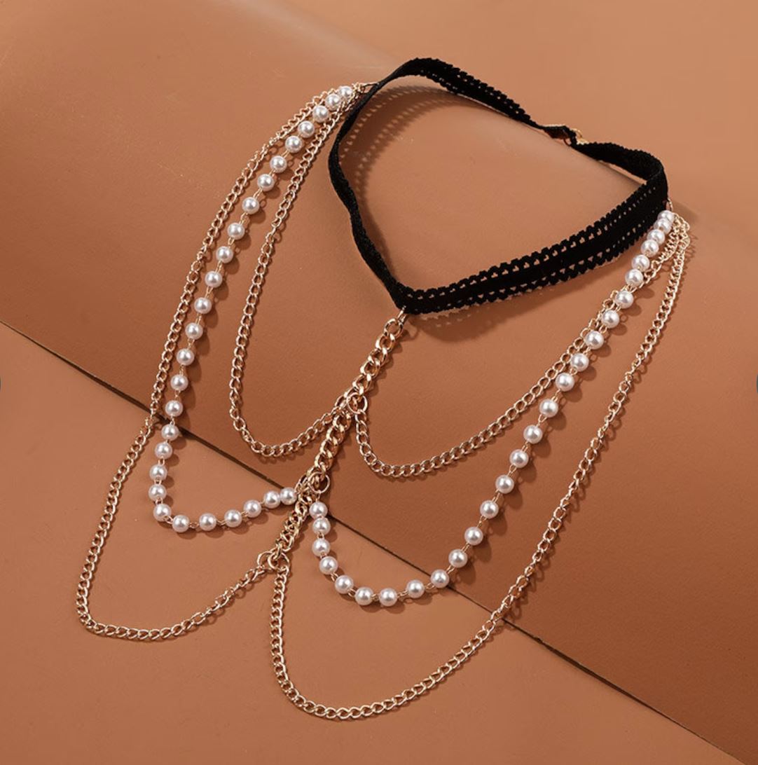3 Layered Pearl Leg Chain - Bohemian Layered Pearl Chain - Bikini Beach Body Jewelry