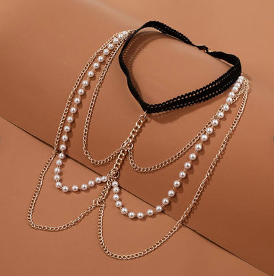 3 Layered Pearl Leg Chain - Bohemian Layered Pearl Chain - Bikini Beach Body Jewelry