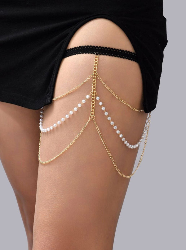 Dainty Chic Womens Cowry Pendant Thigh Leg Chain - Bikini Beach Harness Body Chain - Body Jewelry Accessories for Women - Gold