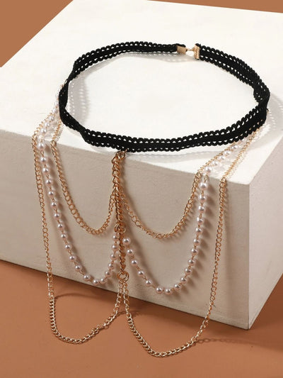 3 Layered Pearl Leg Chain - Bohemian Layered Pearl Chain - Bikini Beach Body Jewelry