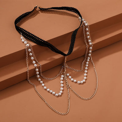 3 Layered Pearl Leg Chain - Bohemian Layered Pearl Chain - Bikini Beach Body Jewelry