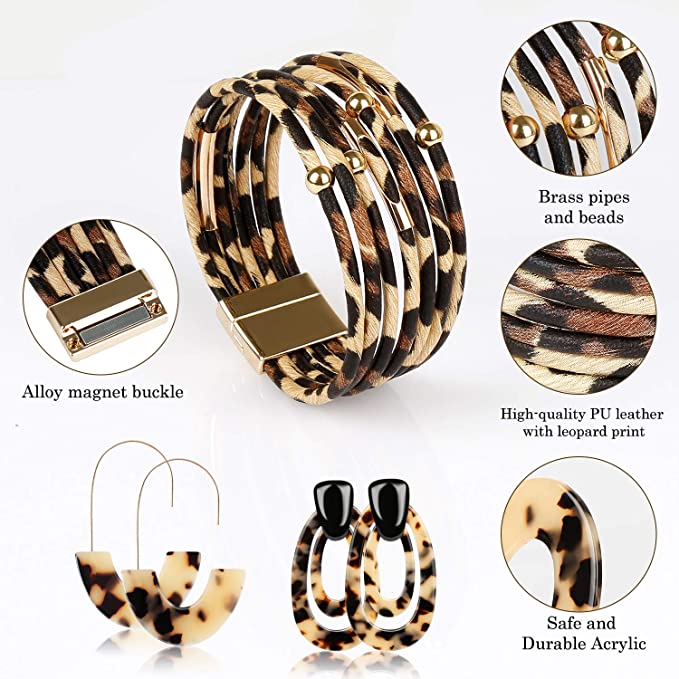 Leopard Bracelet & Earrings Set – 3 Piece Statement Jewelry