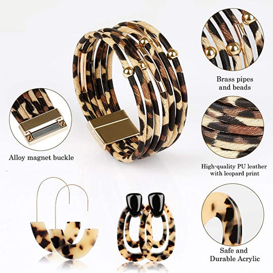 Leopard Bracelet & Earrings Set – 3 Piece Statement Jewelry