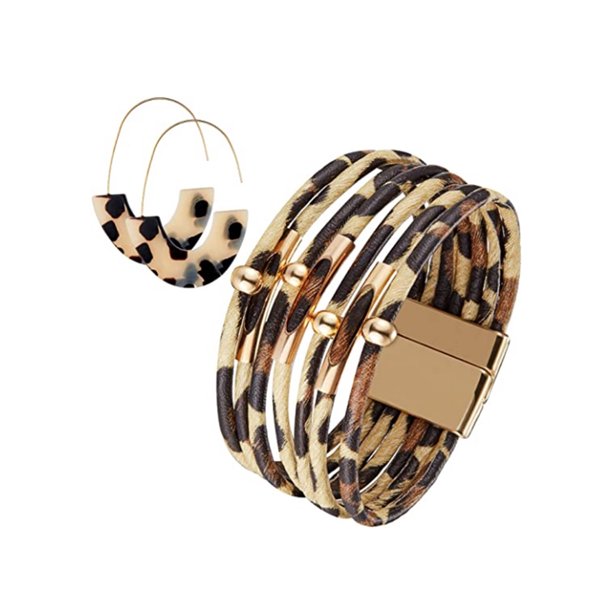 Leopard Bracelet & Earrings Set – 3 Piece Statement Jewelry