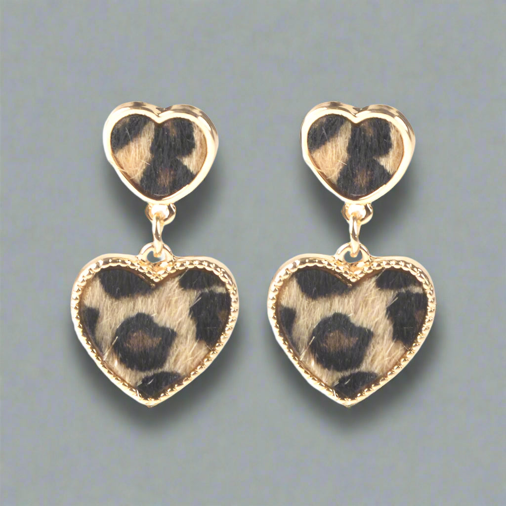 3 Pcs Leopard Heart Shape Set - Leather & Velvet Jewelry Set