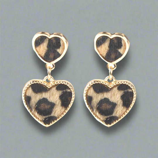 3 Pcs Leopard Heart Shape Set - Leather & Velvet Jewelry Set