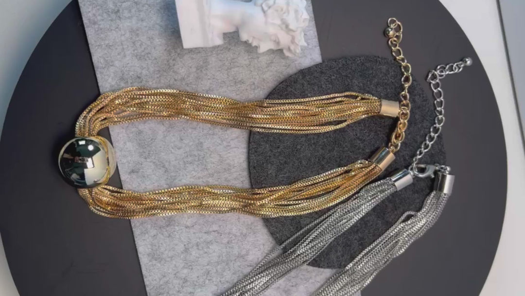 Layered Ball Charm Box Chain Necklace – Multi-Layer Statement