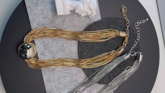 Layered Ball Charm Box Chain Necklace – Multi-Layer Statement