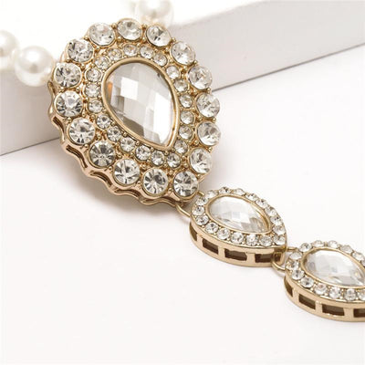 4 Large Crystal Barefoot Bridal Jewelry - Footless Pearl Beach Wedding Sandals
