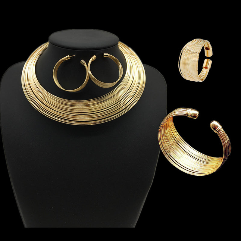 4 Pcs Dubai Necklace Ring Bracelet Earrings Jewelry Set | Wedding Necklace Set |Earrings Necklace Bracelet Set |Bridal Jewelry Set