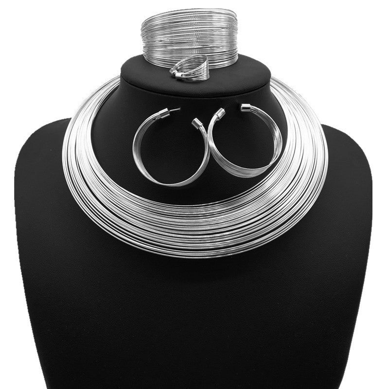 4 Pcs Dubai Necklace Ring Bracelet Earrings Jewelry Set | Wedding Necklace Set |Earrings Necklace Bracelet Set |Bridal Jewelry Set