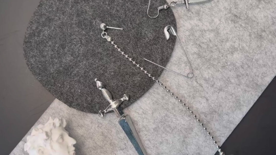 Sword Dagger Pin Ball Chain Earring Set - Sword Studs Earrings Set