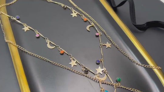 Star Moon Pendant Leg Chain - Celestial Beaded Body Jewelry