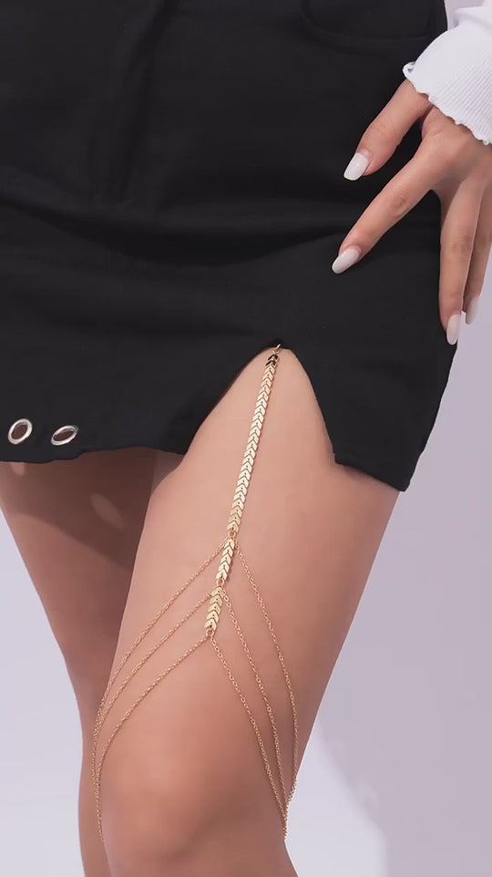 Wheat Chain Thigh Harness - Multi Layer Botanical Leg Jewelry