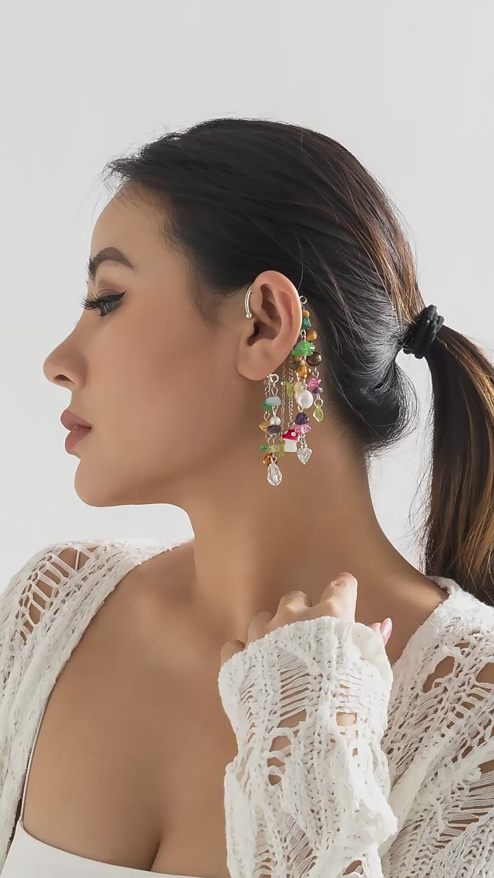 Colorful Drop Earrings - Multi-Color Earrings - Tassel Ear Cuff -  1PC