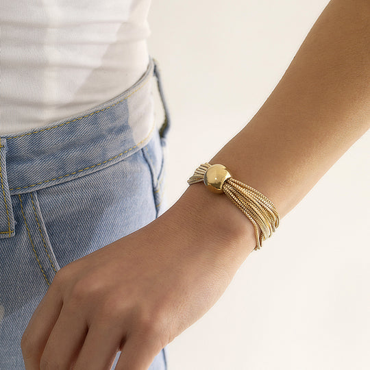 Layered Ball Charm Box Chain Bracelet – Elegant Statement Piece