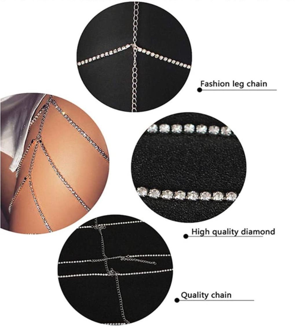 Beach Goddess 3 Tier Crystal Leg Chain - Luxury Bikini Jewelry