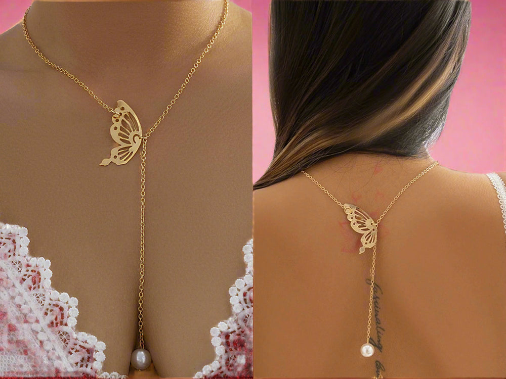 Butterfly Necklace Pendant - Elegant Tiffany Style Jewelry - Katou Jewelry