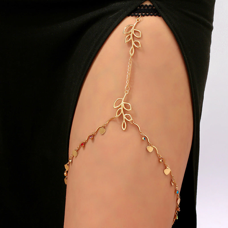 Charm Leaf Thigh Pearl | Leaf Thigh Pendant | Leaf Bead Thigh Chain | Layered Thigh Chain