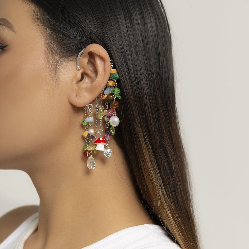 Colorful Drop Earrings | Multi-Color Earrings | Tassel Ear Cuff | Hanging Ear Cuff | Pearl Ear Clip 1PC