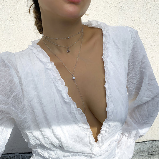 Double Strand Y Necklace - Layered  Panacea Peach Pendant Necklace