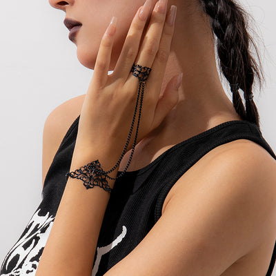 Finger Chain Bracelet - Finger Ring Bracelet - Rivet Tassel Finger Bracelet