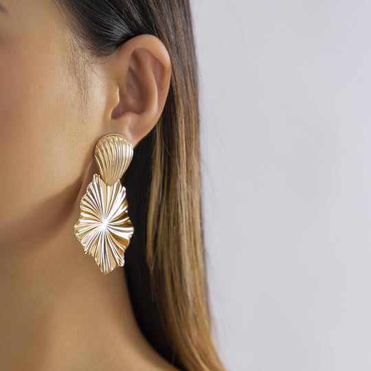 Large Flower Earrings – Gold Statement Blooming Petal Studs