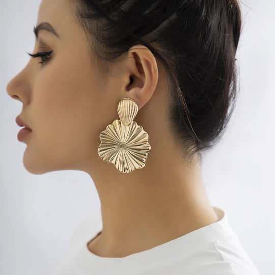 Large Flower Earrings – Gold Statement Blooming Petal Studs
