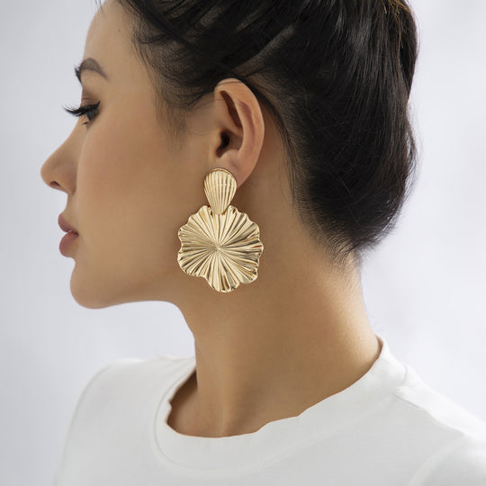 Large Flower Earrings – Gold Statement Blooming Petal Studs
