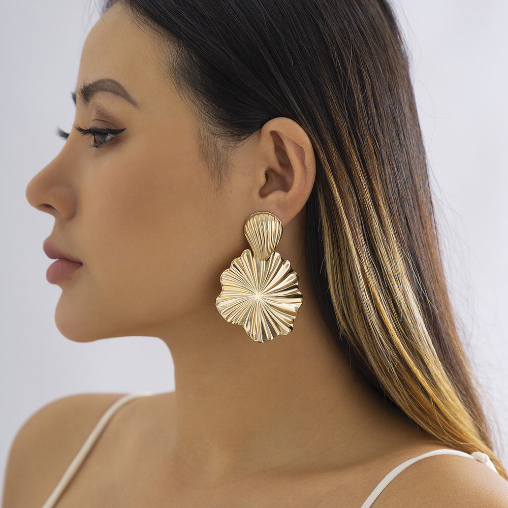 Large Flower Earrings – Gold Statement Blooming Petal Studs