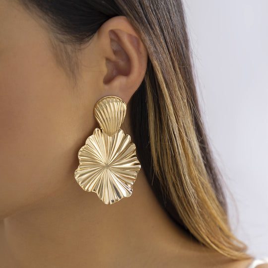 Large Flower Earrings – Gold Statement Blooming Petal Studs